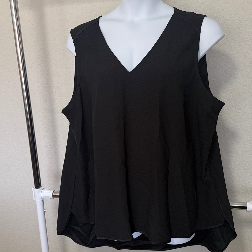 Plus Size V-Neck Sleeveless Blouse High-Low with Ribbon Trim